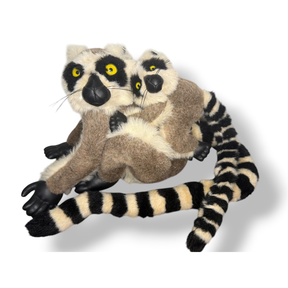 Vtg Discovery Channel Nature Ring Tailed Lemur Mama & Baby Plush Stuffed Animal